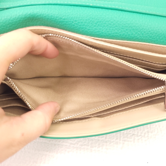 Sam Edelman Green Leather Wallet Money Card Holder Coin Purse Clutch - Picture 4 of 11